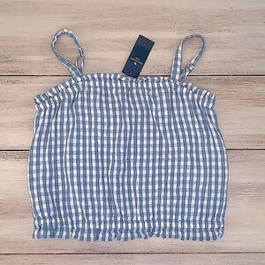 NEW Abercrombie Kids Girls Blue White Plaid Loose Crop Ruffle Plaid Tank Top XL